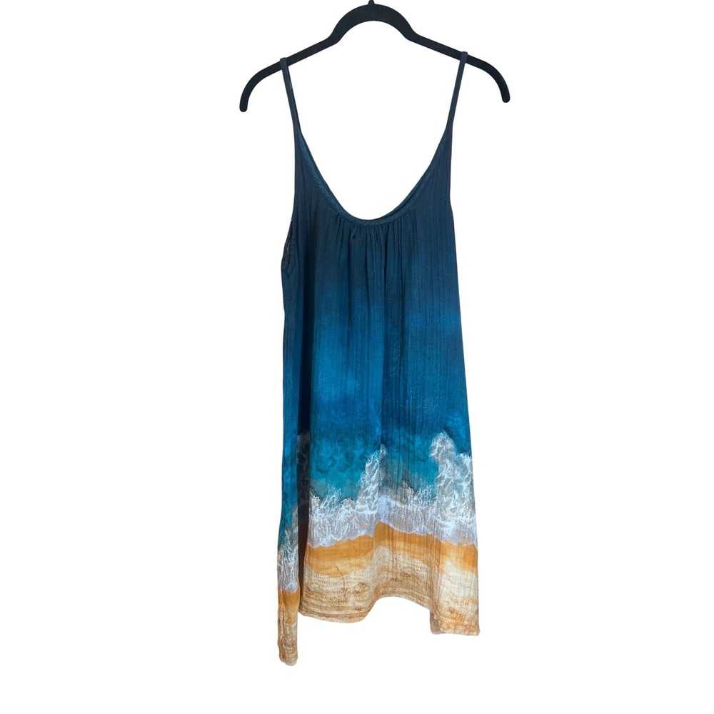 NATURAL LIFE Blue and Tan Beach Print Dress - Picture 1 of 4